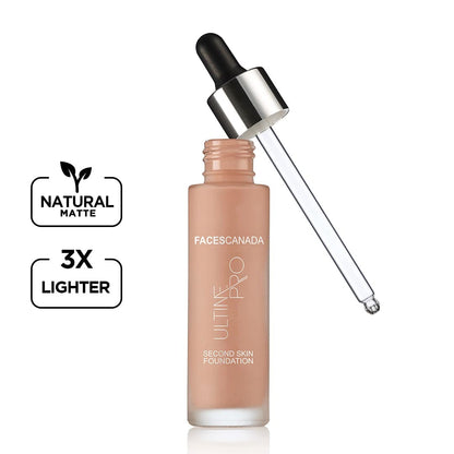 FACES CANADA Ultime Pro Second Skin Foundation - Beige 03, 30ml | Lightweight Anti-Ageing Serum Foundation | 3X Lighter | Natural Matte Finish | Medium To High Coverage | SPF 15 | Non-Oily