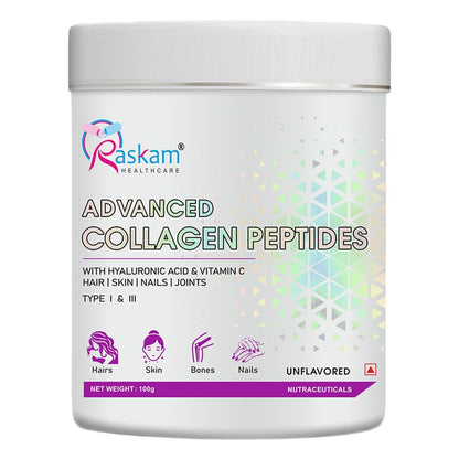 Advanced Peptide Collagen Powder | Hydrolyzed for Superior Absorption | Supports Healthy Skin, Hair, Nails, and Joints | Unflavored & Easy to Mix (Unflavored,100gm)