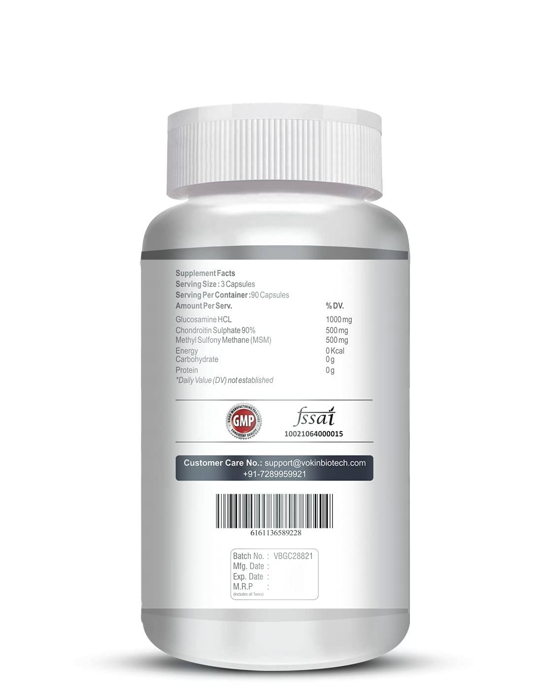 Vokin Biotech Glucosamine 1000mg, MSM 500mg & Chondroitin 500mg Support Joint Pain & Joint Strength 90 Capsules (Glucosamine)