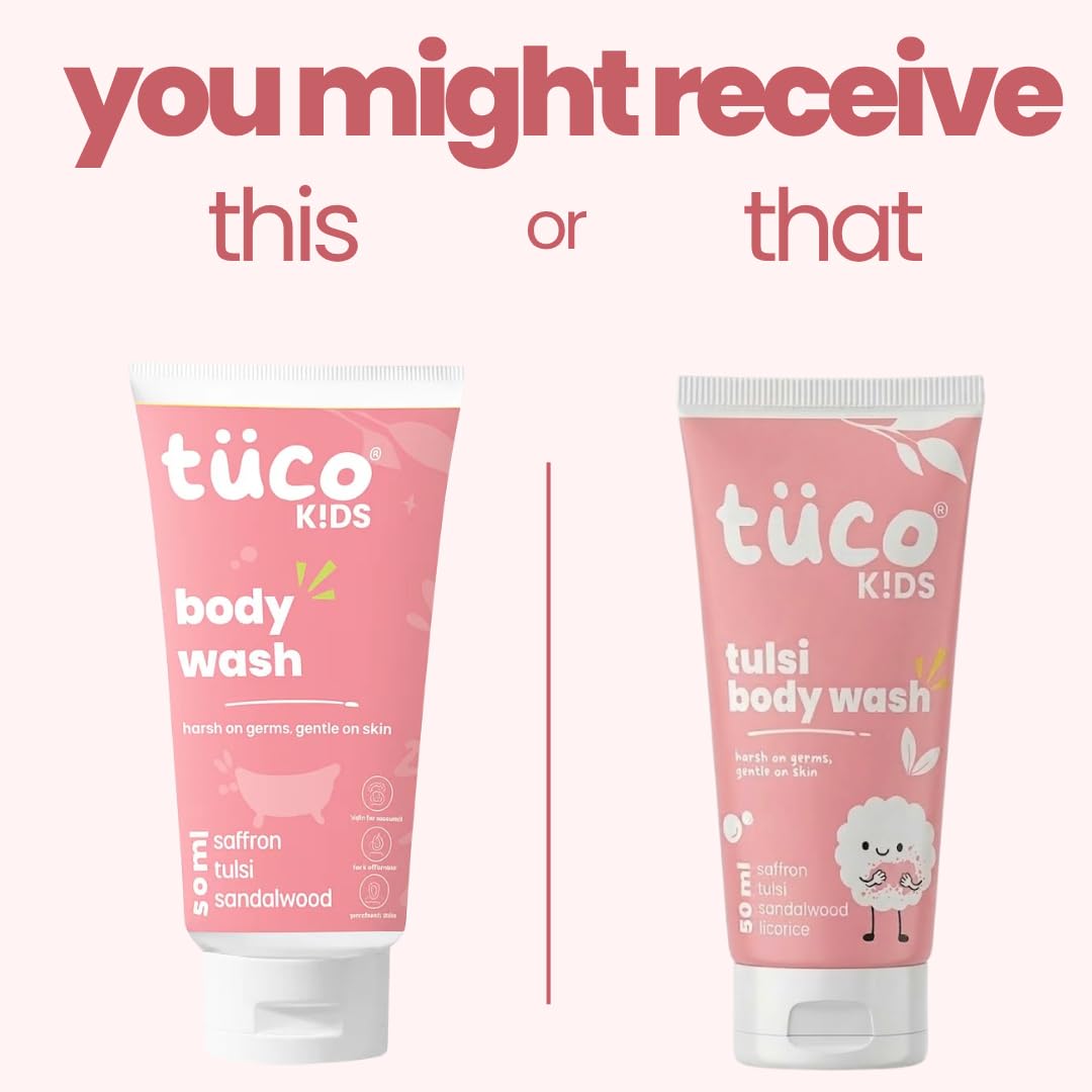 Tuco® Kids Body Wash/Shower Gel | Infused with Sandalwood Oil, Tulsi and Saffron | Gently Cleanse, Soothe, and Nourish | Ages 2-5, 5-10, 10-15 | SLS/SLES and Paraben Free | 50 ml