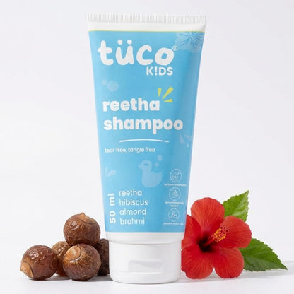 Tuco® Kids Shampoo 50 ml With Hibiscus, Soapnut, Almond | Mild, Conditioning & Nourishing | All Type Hair | Ages 2-5, 4-10, 10-15, 5-10 Years | Paraben, SLS, Sulphate & Tear Free | pH 5.5, Vegan