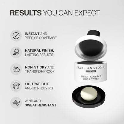 Bare Anatomy Instant Cover-Up Hair Powder | 100% Instant Grey Coverage | Seamless Natural Finish | Gentle, Non-Drying Formula | Black Color | 4gm