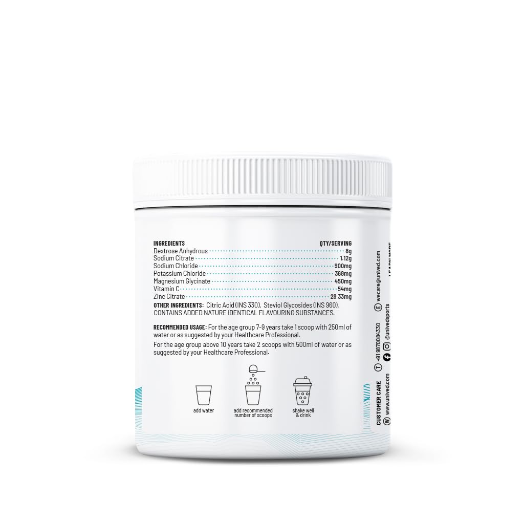 Unived Juniorâ€™s Hydration Mix | For Young Athletes | For Energy and to Replenish Lost Electrolytes & to Rehydrate | Essential Electrolytes with Vitamin C & Zinc | Ages 7-18 (Unflavoured)
