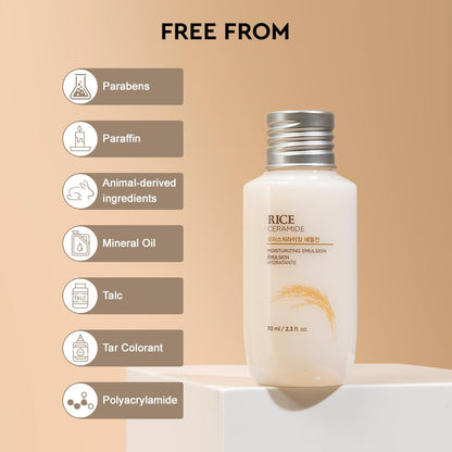The Face Shop Rice & Ceramide Face Cream 70ml | Barrier Repair Moisturizer for Dry Skin, Intense Hydration & Strengthening | 12Hr Moisture Lock | Korean Skincare