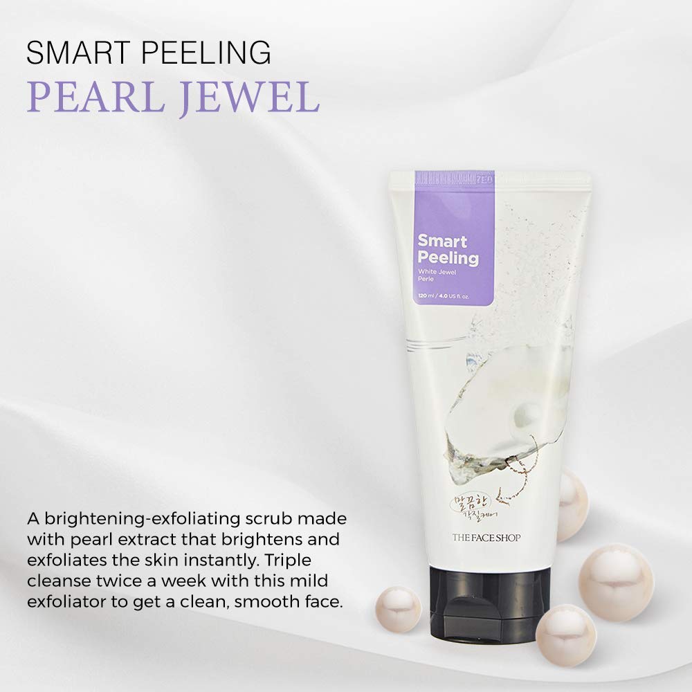 The Face Shop Smart Peeling White Jewel Gentle Exfoliator Face Scrub with Pearl Powder extracts for Brightening| Removes Tan and Blackheads,120ml