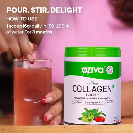 OZiva Vegan Collagen with Biotin & Vitamin C For Brighter & Youthful Skin | Collagen Supplement For Women & Men | Plant Based Powder | Certified Vegan 200g
