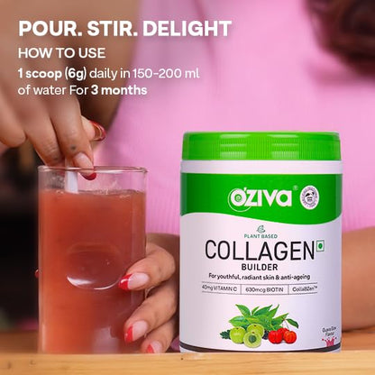 OZiva Vegan Collagen with Biotin & Vitamin C For Brighter & Youthful Skin | Collagen Supplement For Women & Men | Plant Based Powder | Certified Vegan 200g