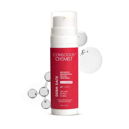 Conscious ChemistÂ® 25% AHA, 2% BHA, 5% PHA Peeling Solution | 30ml | Advanced Resurfacing AHA BHA Peeling Solution, Anti Aging Serum, Exfoliating Face Serum for Men & Women - Derm Date