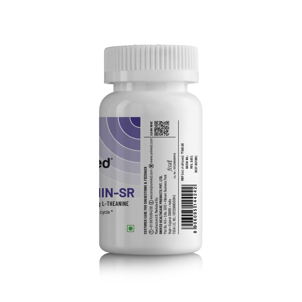 Unived Melatonin-SR | USA's 1st slow-release Melatonin | 5mg Melatonin and 100mg L-theanine | 30 Vegan Capsules