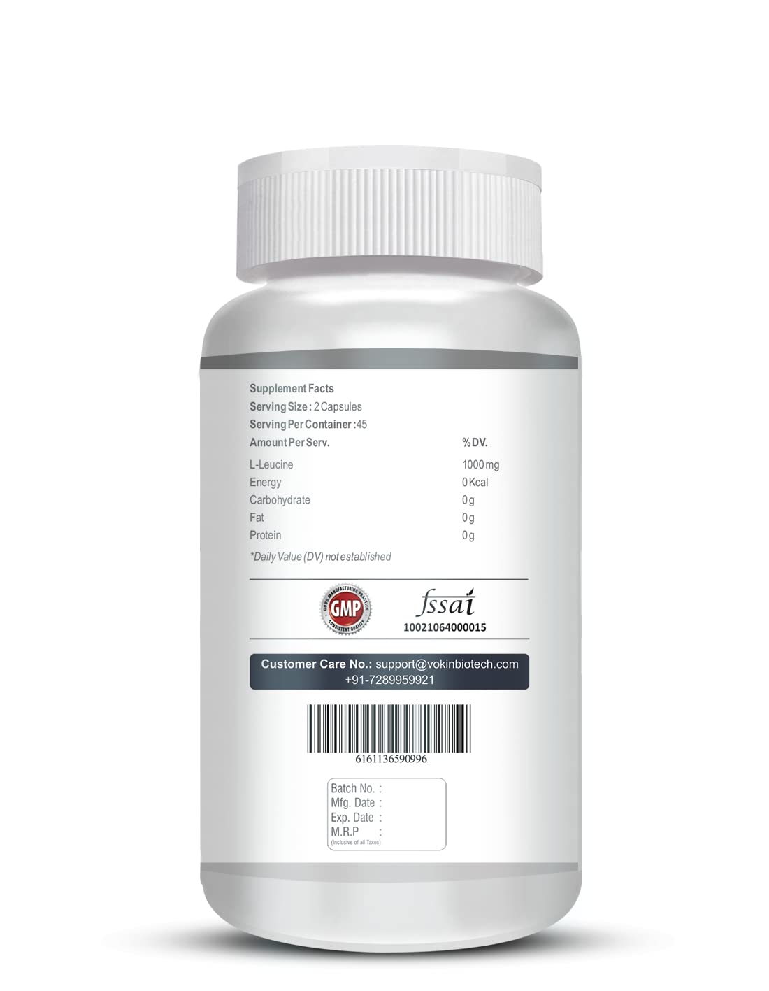 Vokin biotech L- Leucine â€“ Supports muscle Building, Muscle Strengthening â€“ 1000mg (90 Capsules)