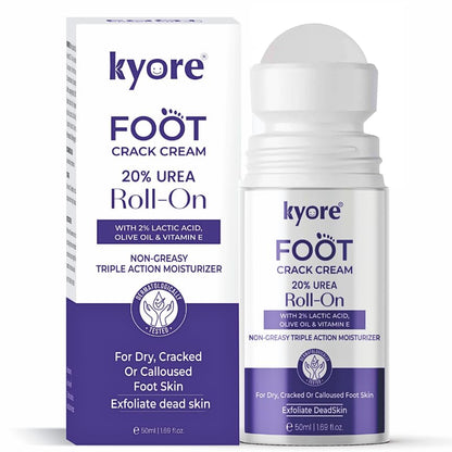 20% Urea Foot Cream Roll On 50ml | For Dry & Cracked Heels | With 2% Lactic Acid, Olive Oil & Vitamin E | Helps Repair and Moisturise Cracked Heels