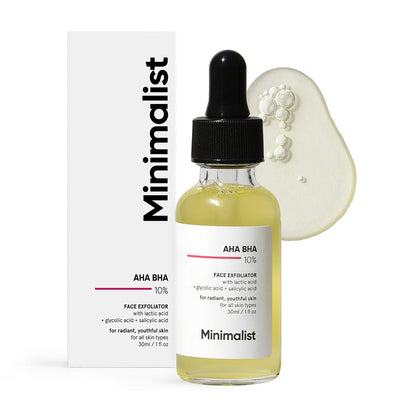 Minimalist 10% AHA BHA Exfoliating Serum For Beginners, AHAs (Lactic Acid & Glycolic Acid) & BHA (Salicylic Acid) Serum, 30ml