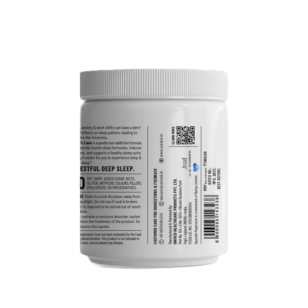 Unived Luna | Relaxation Calmness & Deep Sleep | Aquamin Magnesium, KSM-66 Ashwagandha, Glycine, L-Theanine | Melatonin Free | 30 Servings