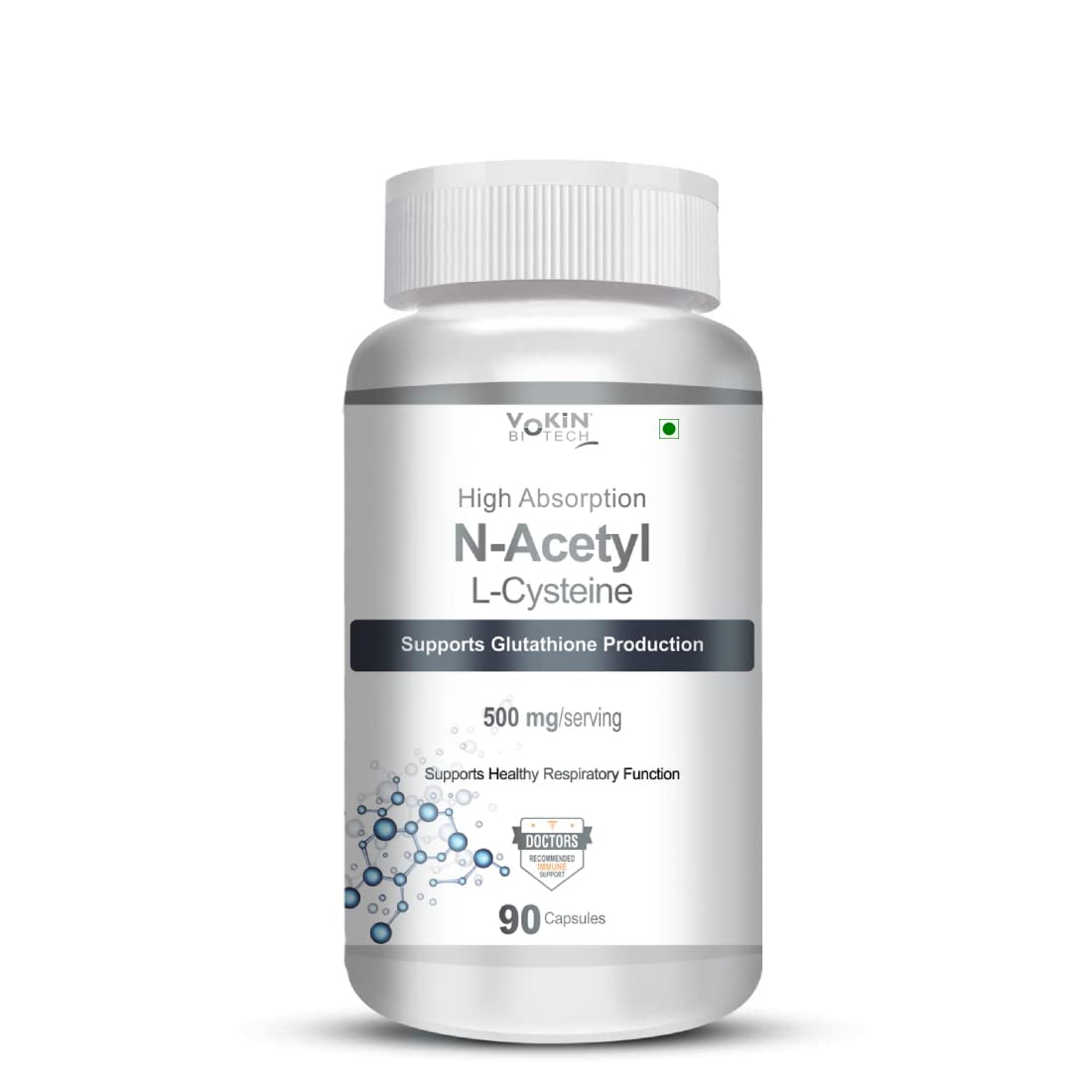 Vokin Biotech N-Acetyl L-Cysteine (NAC) â€“ Supports Healthy Respiratory Function- 500mg â€“ 90 Capsules