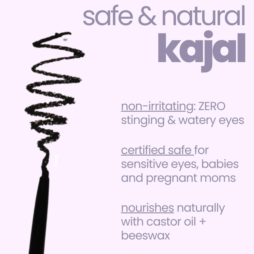 TuCoÂ® Kids Matte Kajal | With Castor Oil & Almond | Safe Kajal For Babies | Smudge-Proof, Water-Proof, Preservative-Free & 100% Lead-Free | Long Lasting, Natural | Black, 15gm