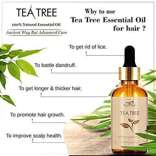 Tea Tree Essential Oil for Healthy Skin, Face, and Hair 100% Organic Remedy for Dandruff, Acne, Stress, Pure & Natural 30 ML (Tea Tree)