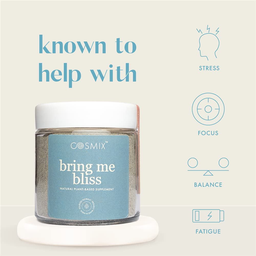 Cosmix Bring Me Bliss|For Relaxation & Focus|Helps De-Stress|Blue Spirulina & Ashwagandha Superfood Powder|60g (40 servings)|No Artificial Colour,No Preservatives,No Added Sugar|Plant Based