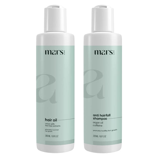 Mars by GHC Haircare Kit for Anti Hairfall and Hair Growth - Shampoo 200 ml | Hair Oil 200ml | Nourishing Shampoo With Onion and Bhringraj Oil for Stronger, Thicker Hair