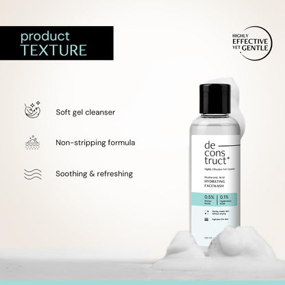 Deconstruct Hyaluronic Acid Hydrating Facewash- 0.5% Amino Acids + 0.1% Hyaluronic Acid | Gentle Cleanser | Hydrating | For Dry Skin | 100ml