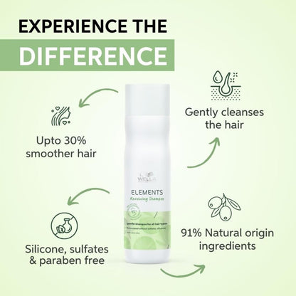 Wella Professionals Elements Renewing Shampoo | Gentle Cleanser for Shiny, Frizz-Free Hair | Sulphate Free Shampoo, Silicone, Paraben Free & Vegan | With Aloe Vera, Vitamin E