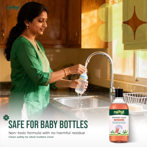 Dishwash Liquid 500ml | Plant-Powered | Fresh Sweet Orange Fragrance | Kitchen Care Concentrate For Tough Grease & Food Residue Remover | Gentle Non-Toxic Dishwash Liquid for Kitchen Use|B0GVTYPRSZ