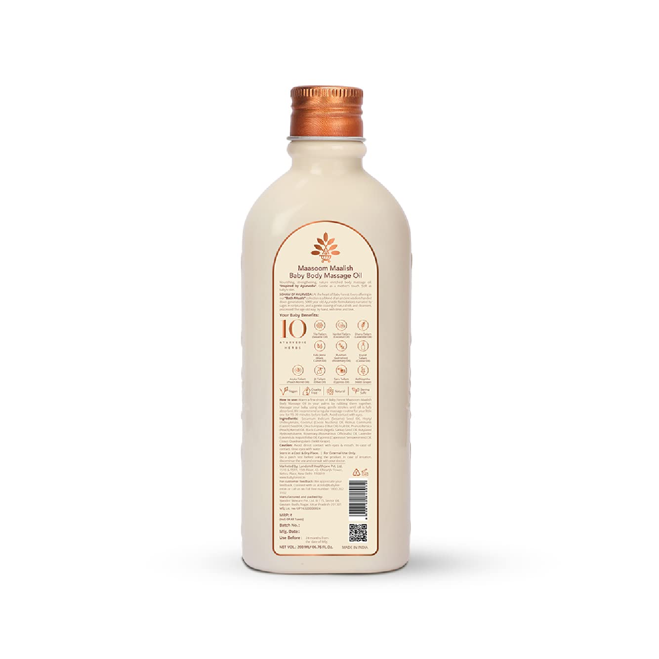 Baby Forest Maasoom Maalish Baby Body Massage Oil | Ayurvedic Baby Massage Oil for Kids | Derma Safe | Cruelty-Free | Vegan | 200 ML