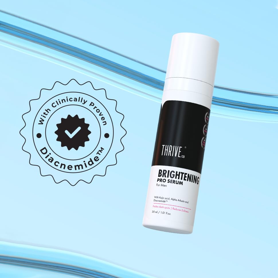ThriveCo Brightening Pro Serum for Men | Kojic acid, Vitamin C & Diacnemideâ„¢ | Skin Brightening, Acne Control & Boosts Hydration | Fades dark spots & Reducess Dullness | For All Skin Types | 30ml