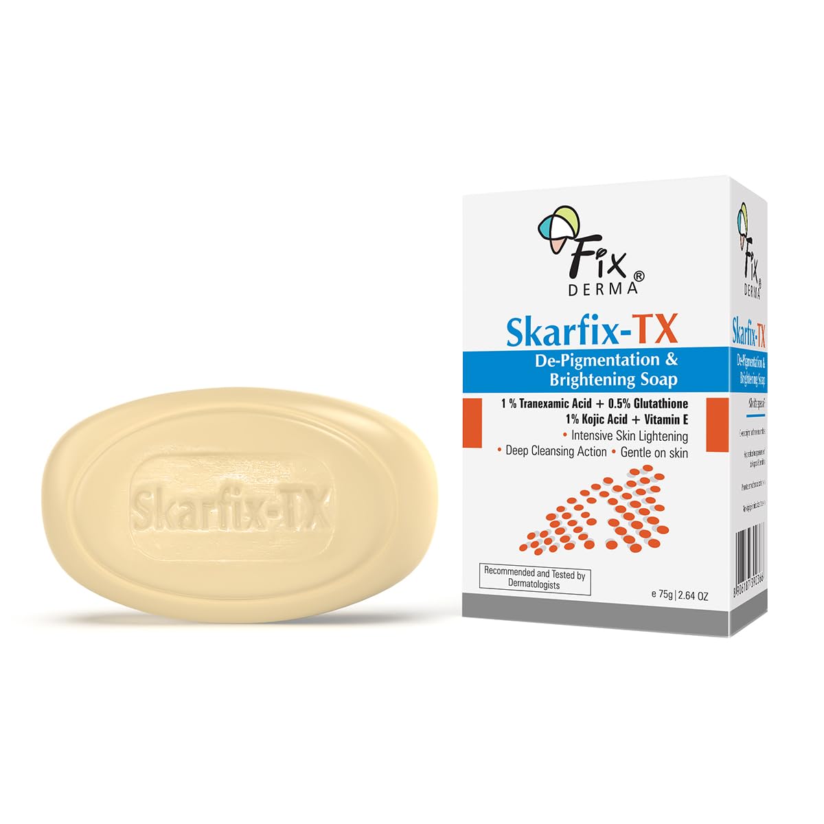 Fixderma Skarfix -TX 1% Kojic Acid Soap for Skin Whitening with Tranexamic Acid | Glutathione for Pigmentation | Skin Whitening Soap for Women & Men - 75gm