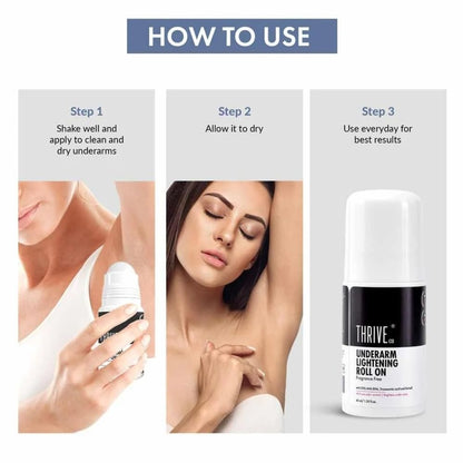 ThriveCo Underarm Lightening Roll-On with 5% AHA BHA, Tranexamic Acid & Retinol â€“ 24H Odour Control, Brightens Underarms & Reduces Discolouration for Smooth & Even Skin, For Men & Women, 40 ml