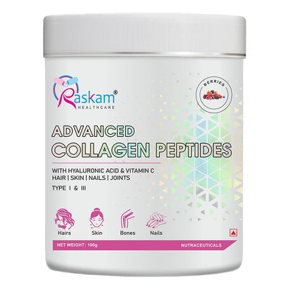 Advanced Peptide Collagen Powder | Hydrolyzed for Superior Absorption | Supports Healthy Skin, Hair, Nails, and Joints | Flavored & Easy to Mix (MixBerry,100gm)