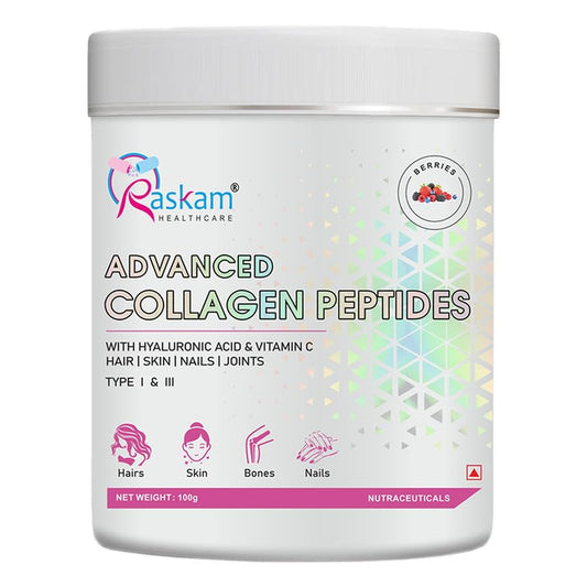 Advanced Peptide Collagen Powder | Hydrolyzed for Superior Absorption | Supports Healthy Skin, Hair, Nails, and Joints | Flavored & Easy to Mix (MixBerry,100gm)