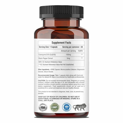 Coenzyme Q10 (CoQ10) 150 mg Veg Capsules With Black Pepper Extract | Energy & Heart Health Support | 60 Veg Capsules