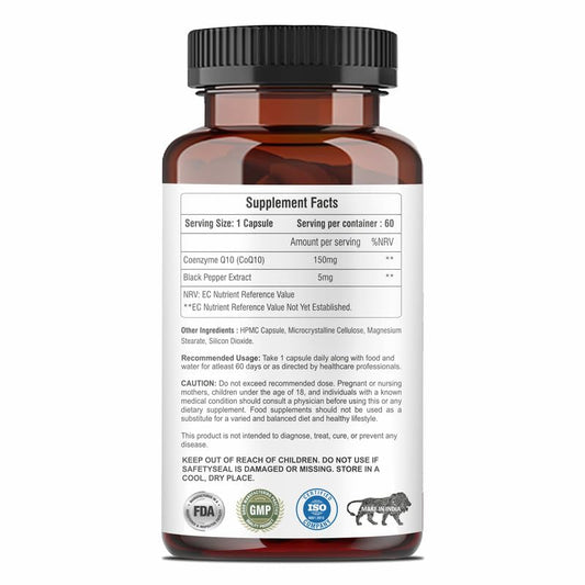Coenzyme Q10 (CoQ10) 150 mg Veg Capsules With Black Pepper Extract | Energy & Heart Health Support | 60 Veg Capsules