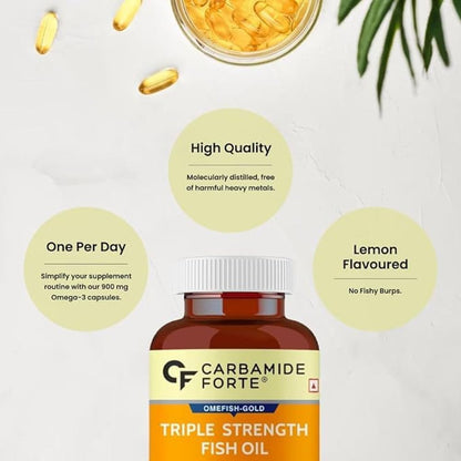 Carbamide Forte Triple Strength Fish Oil 1400mg with Omega 3 900mg for Men & Women - 60 Softgel Capsules