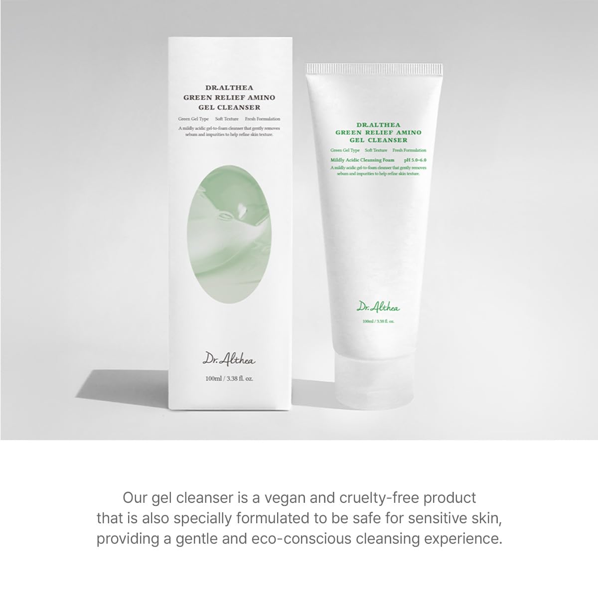 Dr.Althea Green Relief Amino Gel Cleanser | Lightweight & Hydrating Makeup Remover | Daily Face Wash with Hyaluronic Acid | Korean Vegan Skincare for All Skin Types | 100ml