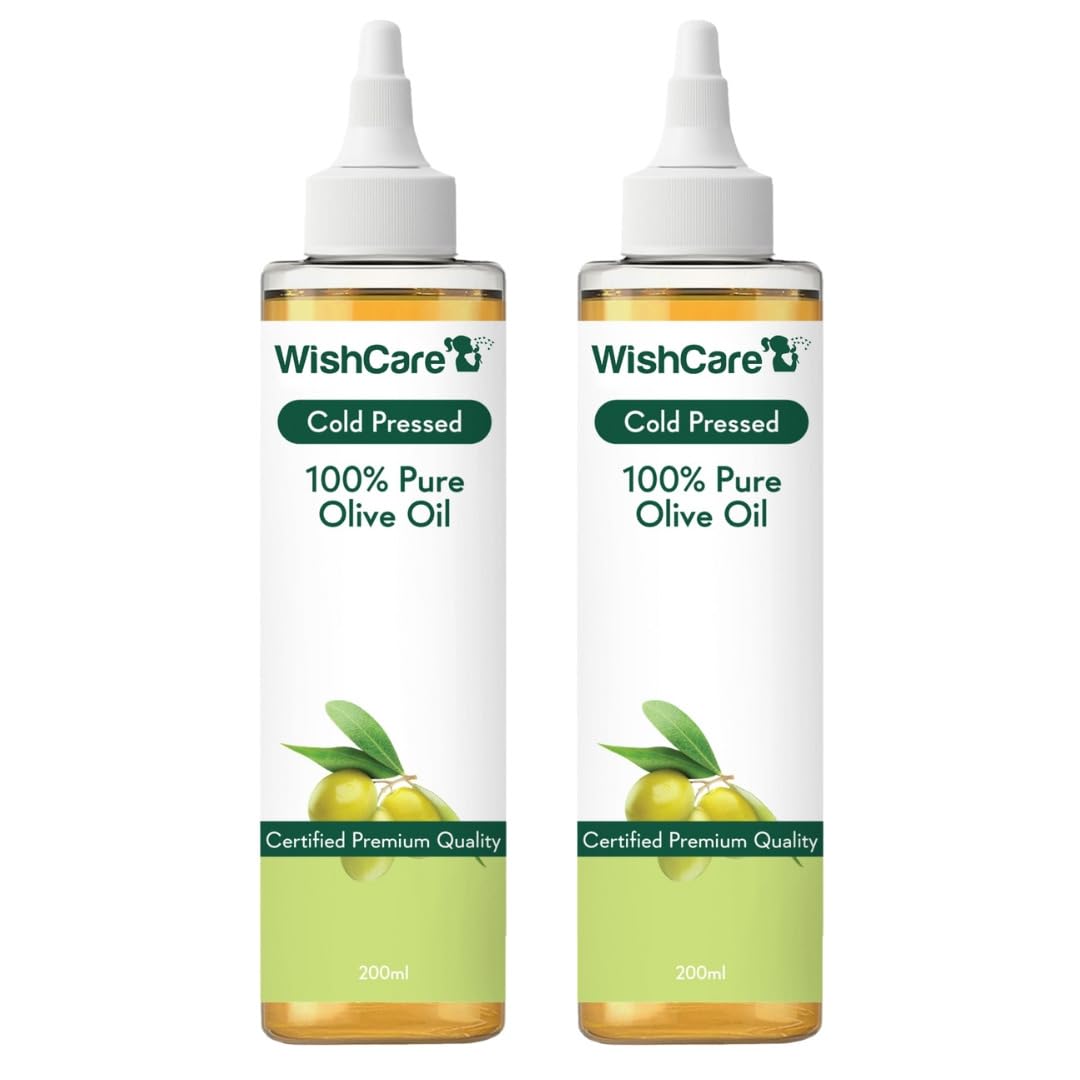 WishCareÂ® 100% Pure Premium Cold Pressed Olive Oil for Hair & Skin - 200ml (Pack of 2)