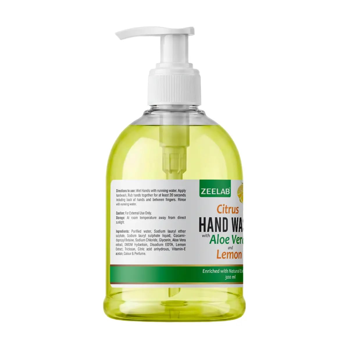 Zeelab Citrus Hand Wash 300ml | Aloe Vera, Lemon Extract, Triclosan & Vitamin E | Gentle Daily Hand Cleanser for Fresh, Soft & Hygienic Hands