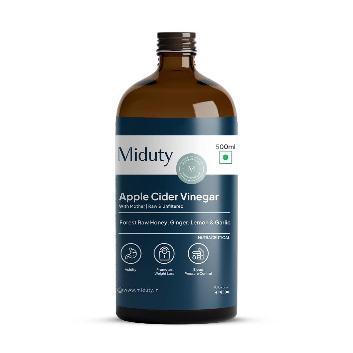 Miduty Palak Notes Apple Cider Vinegar | Apple Cider Vinegar supplement | Weight loss Supplement | Apple Cider Vinegar syrup | Digestive enzyme Supplement (Honey, Ginger, Lemon, Garlic)