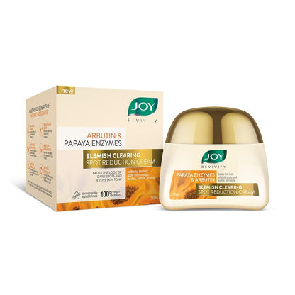 Joy Revivify Arbutin & Papaya Enzymes Blemish Clearing Spot Reduction Cream | Skin Brightening Cream| Soothing | Anti-ageing properties | Pollution defense â€“ 50 ml