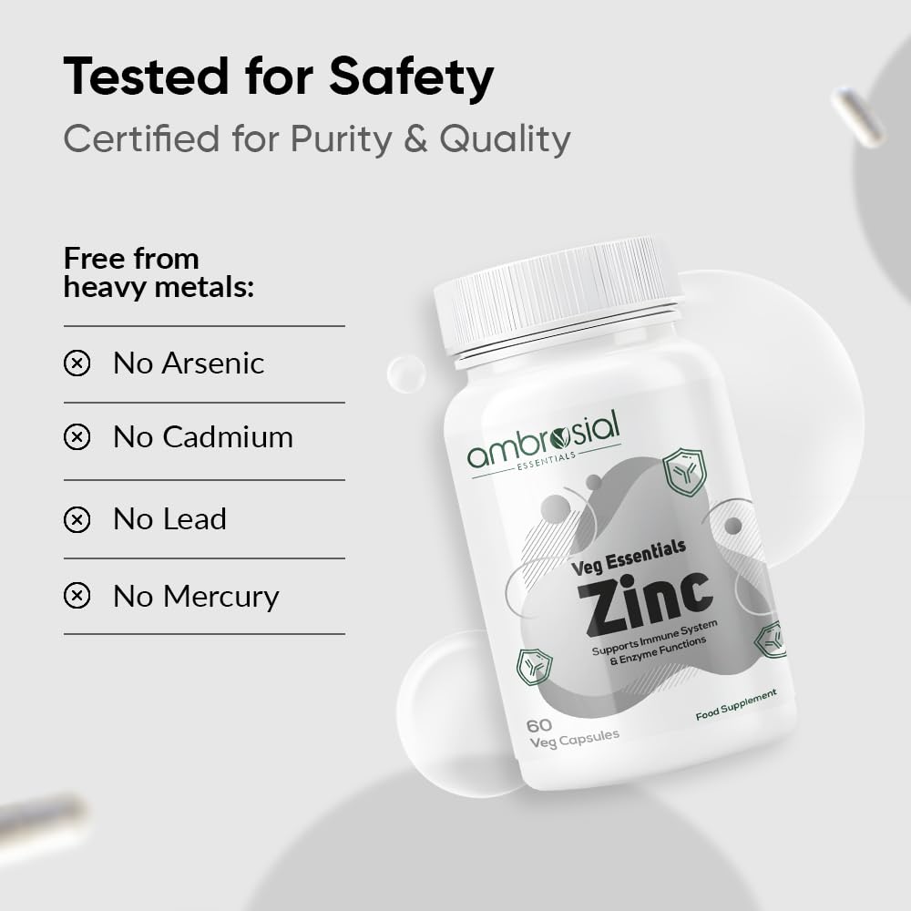 Ambrosial Zinc Supplements - High Strength 30 mg, Highly Bioavailable Zinc Supplement for Men & Women, Immune & Metabolism Support, Zinc Supplements, Pack of 1-60 Capsules