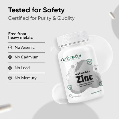 Ambrosial Zinc Supplements - High Strength 30 mg, Highly Bioavailable Zinc Supplement for Men & Women, Immune & Metabolism Support, Zinc Supplements, Pack of 1-60 Capsules