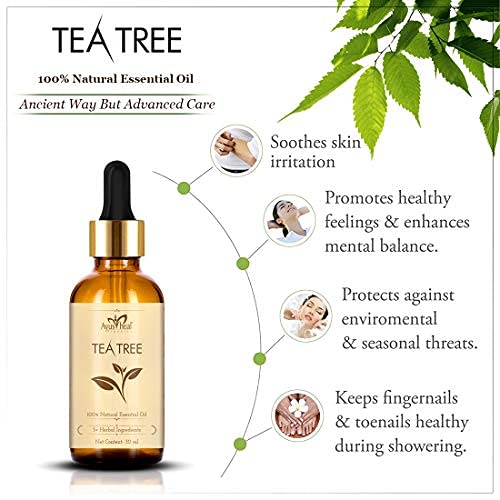 Tea Tree Essential Oil for Healthy Skin, Face, and Hair 100% Organic Remedy for Dandruff, Acne, Stress, Pure & Natural 30 ML (Tea Tree)