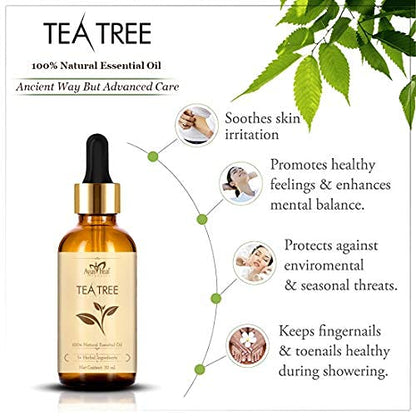 Tea Tree Essential Oil for Healthy Skin, Face, and Hair 100% Organic Remedy for Dandruff, Acne, Stress, Pure & Natural 30 ML (Tea Tree)