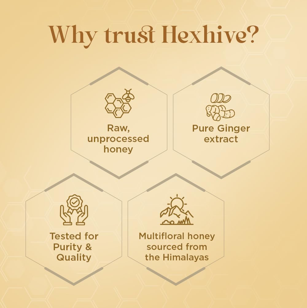 Hexhive Ginger Honey Cubes | Pure Honey with Real Ginger Extract | No Added Sugar | Immunity Boost | Travel-Friendly Cubes for Tea, Coffee & Detox Drinks | Wellness Snack | 300g