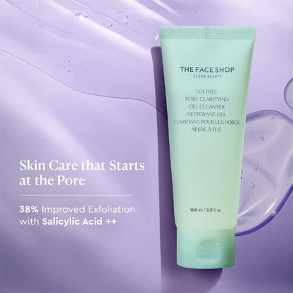 The Face Shop Tea Tree Pore Clarifying Gel Cleanser with Salicylic Acid++ | Mild Foaming Face Wash With AHA, PHA & Hyaluronic Acid for Acne-Prone Skin | 100ml