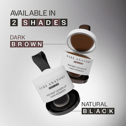 Bare Anatomy Instant Cover-Up Hair Powder | 100% Instant Grey Coverage | Seamless Natural Finish | Gentle, Non-Drying Formula | Black Color | 4gm