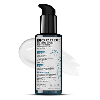 Bio Code 0.1% Exosome & 0.4% PDRN Moisturizer (100ml) â€“ For Anti-Ageing & Skin Regeneration | With 1.5% Peptide Complex, 1% Ceramide Complex & 0.5% Squalane | AI-Enhanced Formula | Dermatologist Recommended