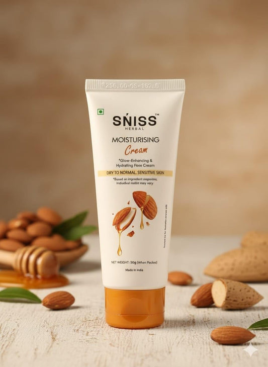 SNISS Herbal Moisturising Cream for Dry to Normal Sensitive Skin, Glow-Enhancing, Hydrating Face Cream, 50g