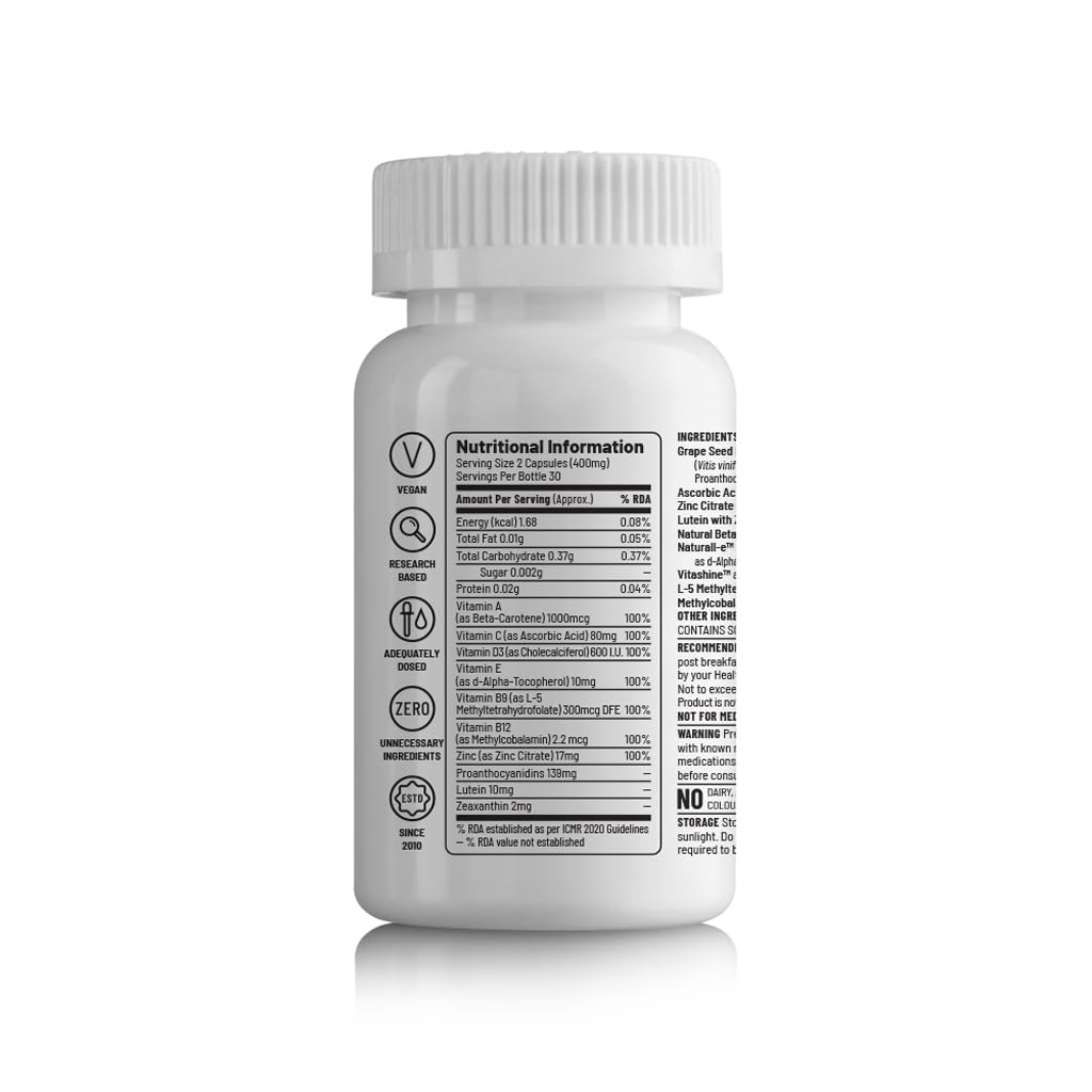 Unived Eye Health | Lute-genÂ® & Zea-GenÂ® (Lutein : Zeaxantin), Grape Seed Extract, Vegan Vitamins D3, B12, A, and Zinc | for Macular Degeneration, Blue Light, Dry Eyes, Vision Support | 60 Caps
