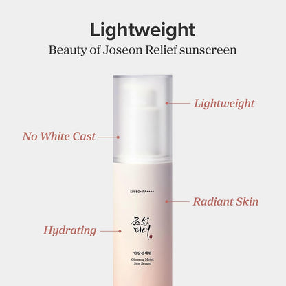 [Beauty of Joseon] Ginseng Moist Sun Serum SPF 50+ PA++++ (50ml) | Lightweight Sunscreen with Anti-wrinkle, Brghtening & UV Protection, Non-Sticky, Low Irritation for All Skin Type